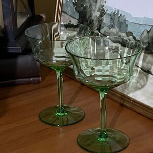 2 Vintage TIFFIN-FRANCISCAN Depression Glass Champagne Coupes - Uranium